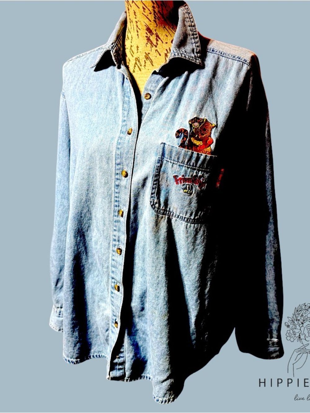 Vintage 1990s Disney Denim Button-Down Shirt W/Winnie the Pooh & Tigger L/XL